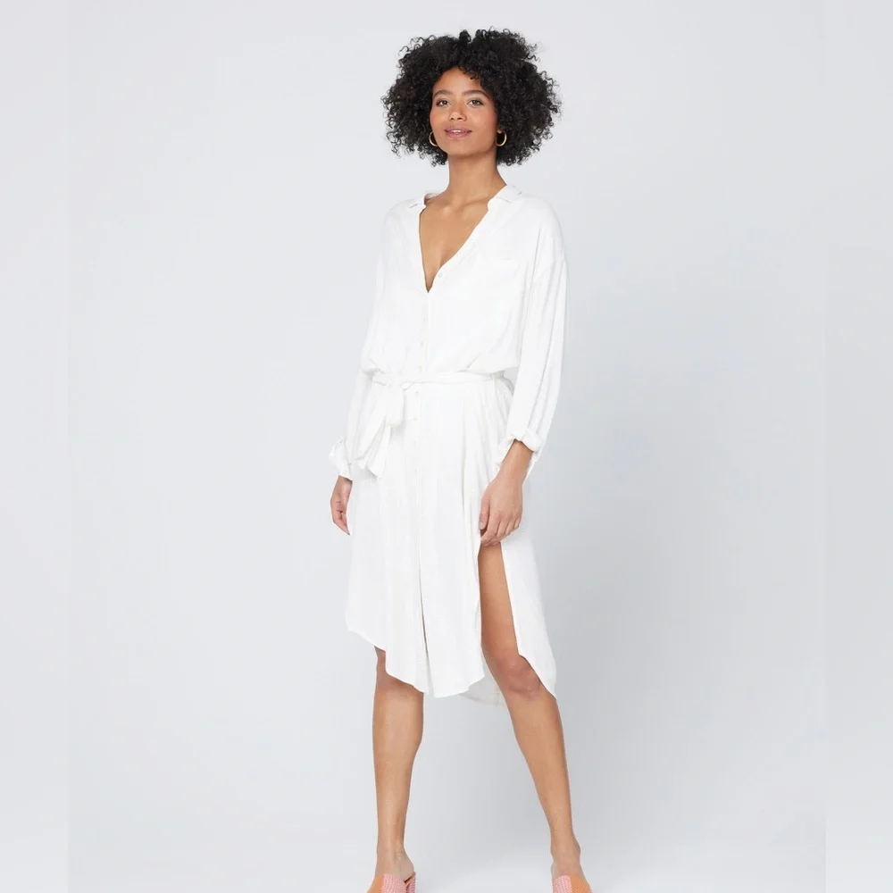 L*Space Button Down White Long Viscose Tunic sz XS - Picture 2 of 11
